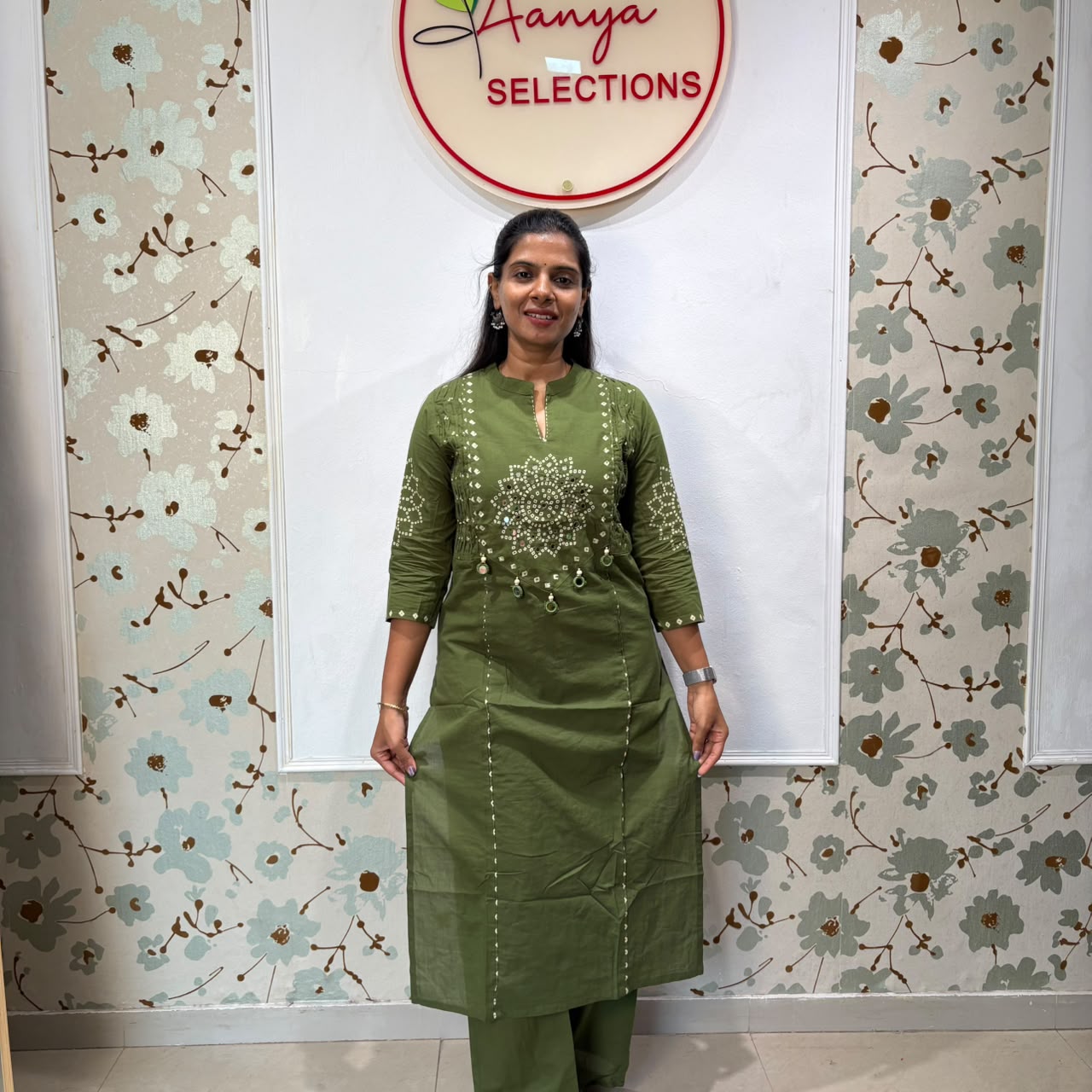Bandhej Cotton Kurta Set with Dupatta