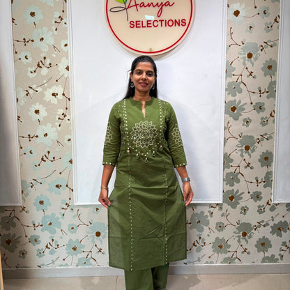 Bandhej Cotton Kurta Set with Dupatta