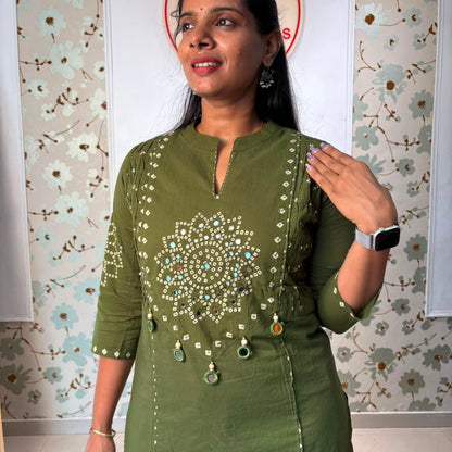 Bandhej Cotton Kurta Set with Dupatta