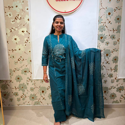 Bandhej Cotton Kurta Set with Dupatta