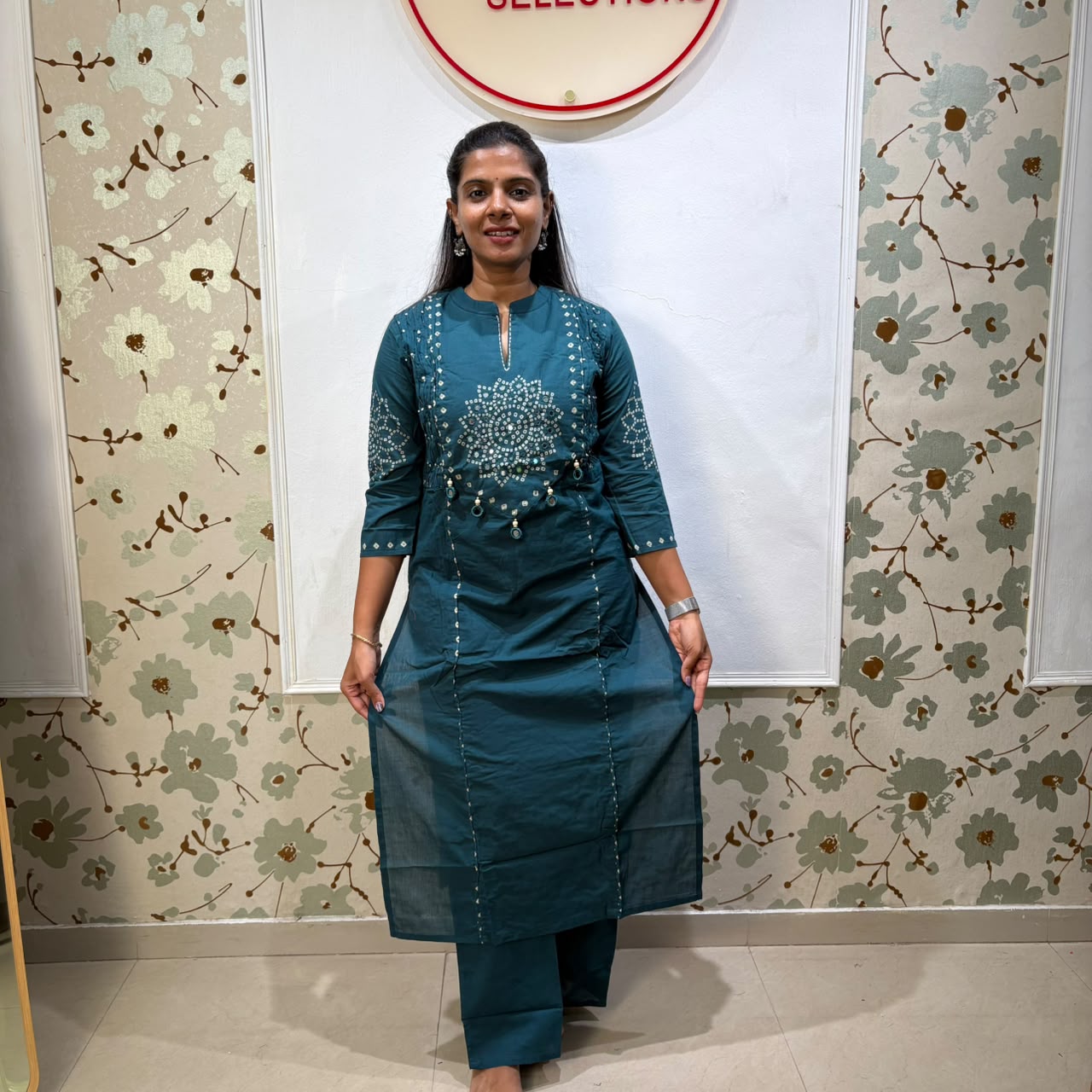 Bandhej Cotton Kurta Set with Dupatta