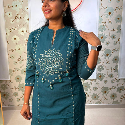 Bandhej Cotton Kurta Set with Dupatta