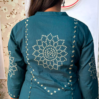 Bandhej Cotton Kurta Set with Dupatta