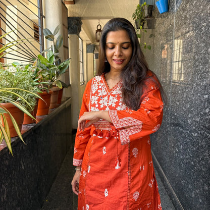 Russet Bloom Mirror Work Cotton Co-ord Set