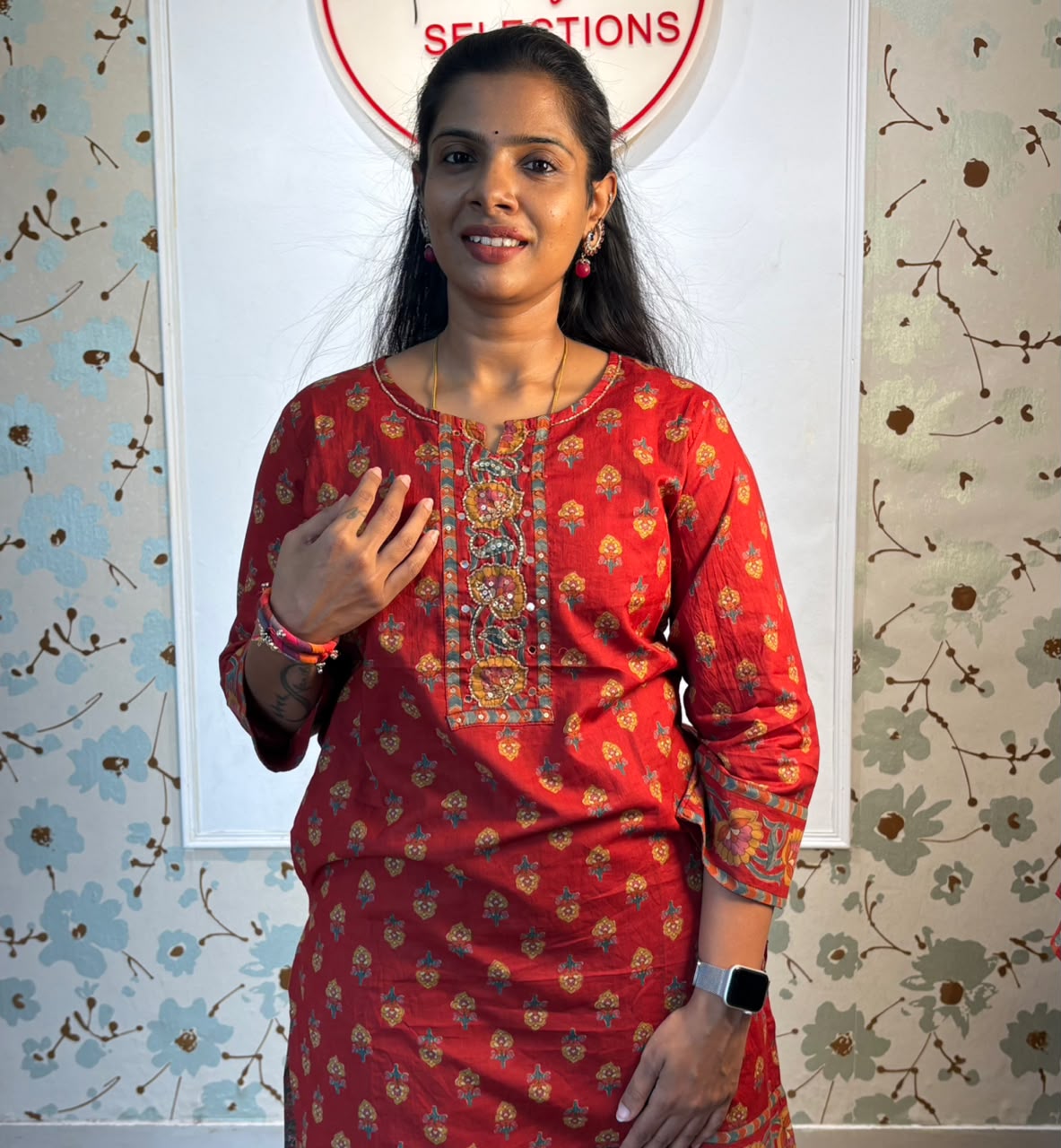 Crimson Bloom Full Flare Palazzo Kurti Set with Dupatta