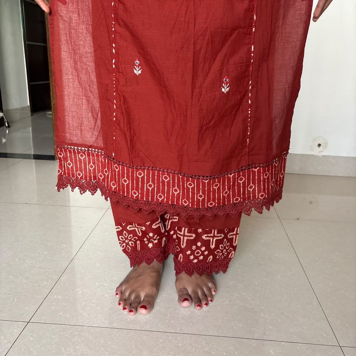 Mehira Deep Rust Mirror-Work Cotton Kurta Set
