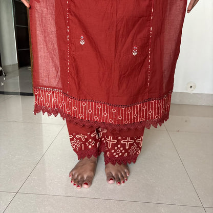 Mehira Deep Rust Mirror-Work Cotton Kurta Set