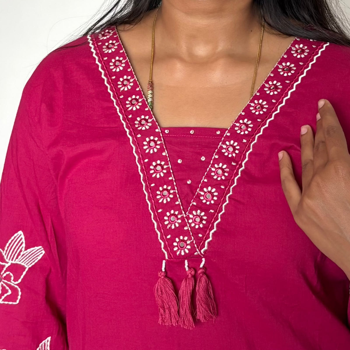 Gulnaar Rani Pink Real Mirror-Work Cotton Kurti Set