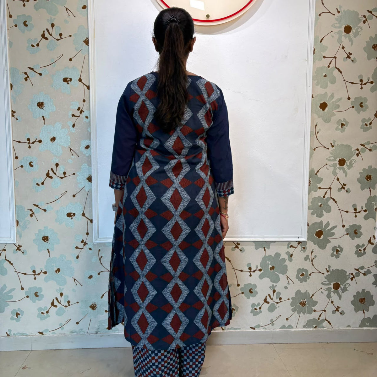 Indigo Bloom Embroidered Cotton Kurta Set with Printed Pants & Dupatta